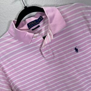 Polo Ralph Lauren Striped Polo Shirt Custom Fit Pink White XL‎